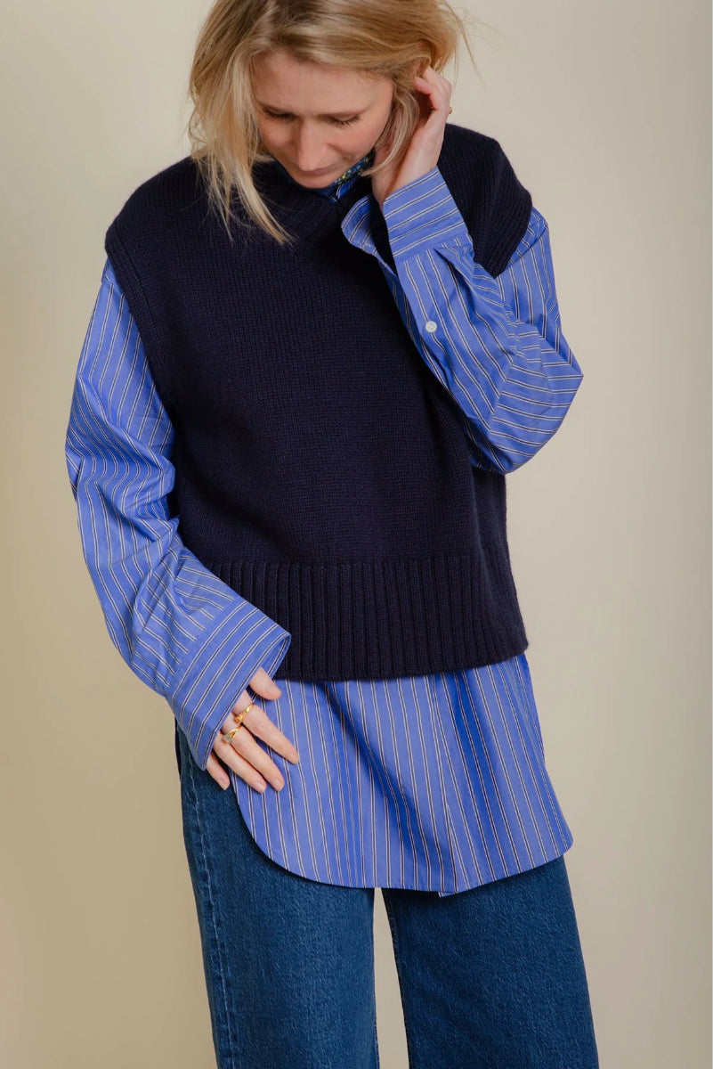 Raye British Wool V Neck Vest Navy