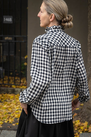 Elsie Handloom Frill Shirt Black and White Check