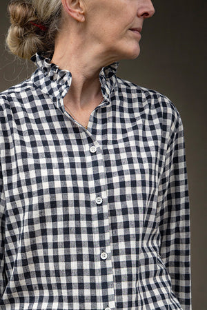 Elsie Handloom Frill Shirt Black and White Check