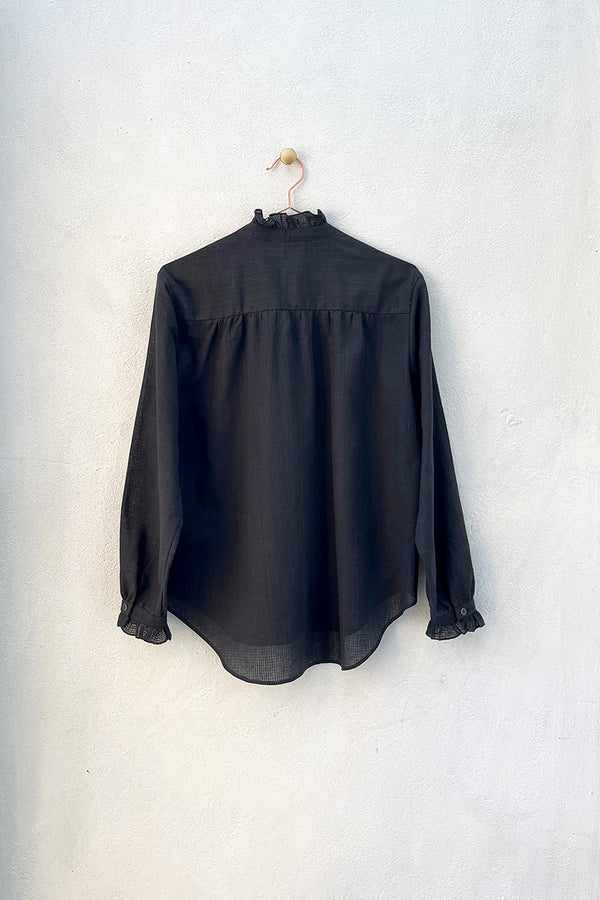 Elsie Handloom Frill Shirt Black and White Check