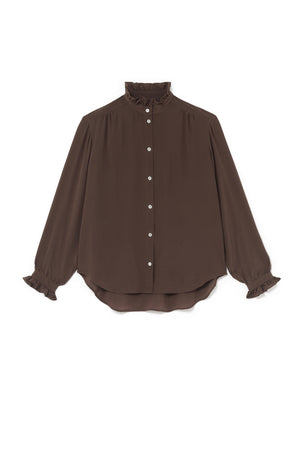 Elsie Frill Shirt Brown Silk