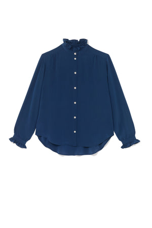 Elsie Frill Shirt Blue Silk
