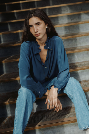 Elsie Frill Shirt Blue Silk