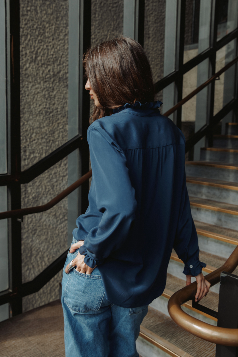 Elsie Frill Shirt Blue Silk