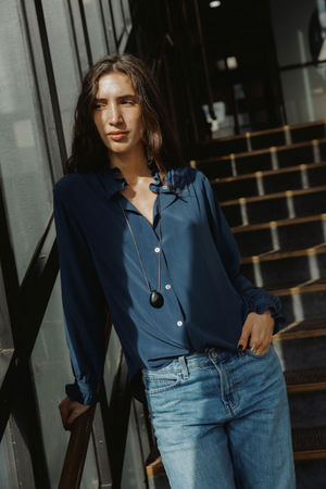 Elsie Frill Shirt Blue Silk