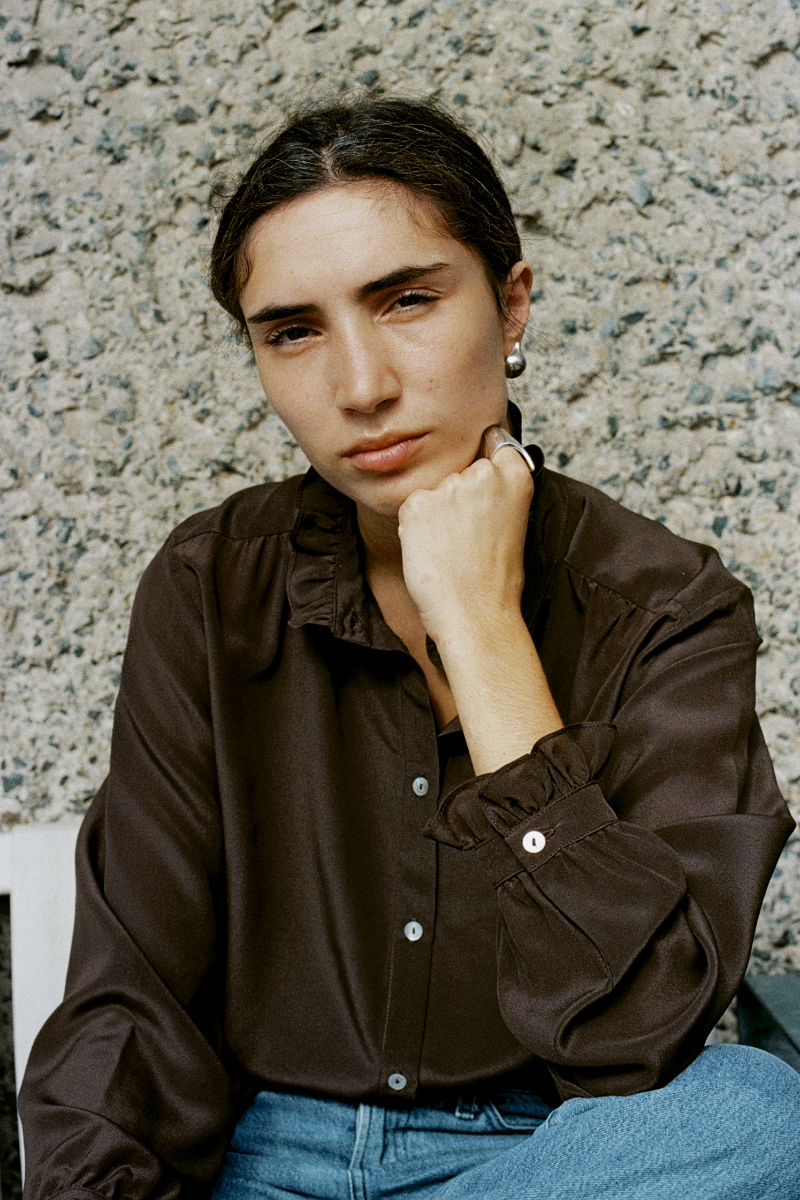 Elsie Frill Shirt Brown Silk