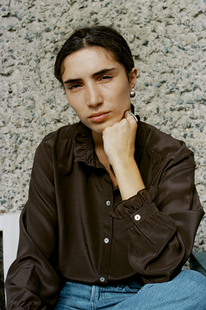Elsie Frill Shirt Brown Silk