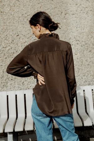 Elsie Frill Shirt Brown Silk