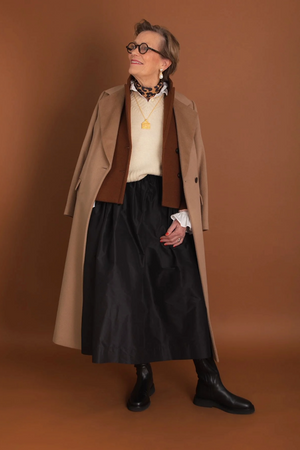 Tina Gathered Midi Skirt Silk Black