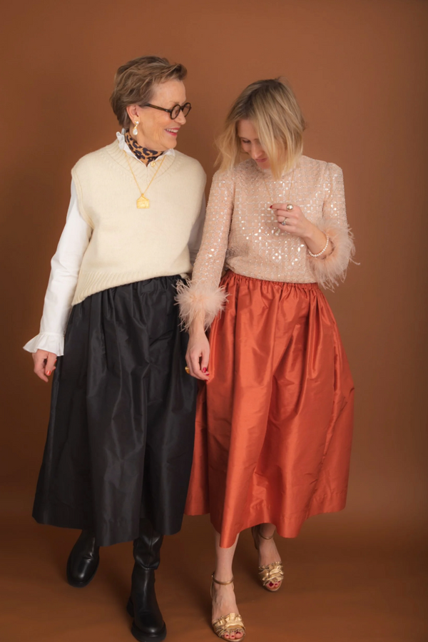 Tina Gathered Silk Skirt Black - Elwin Studio UK - ELWIN