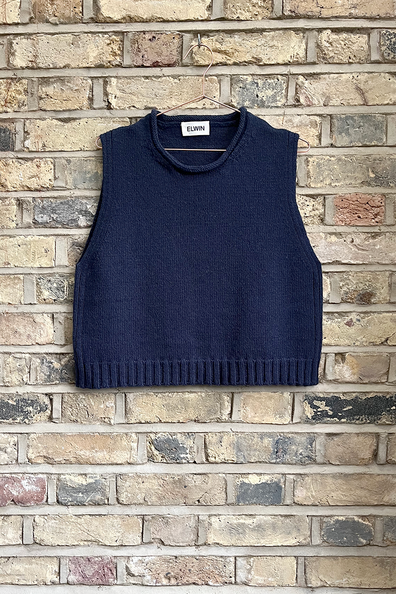 Raye Cotton Merino Knitted Vest Navy