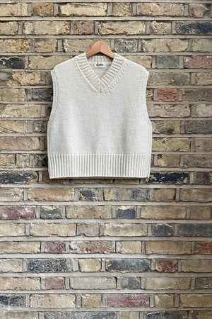 Raye British Wool V Neck Vest Ecru