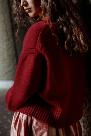 Raye British Wool V Neck Sweater Red