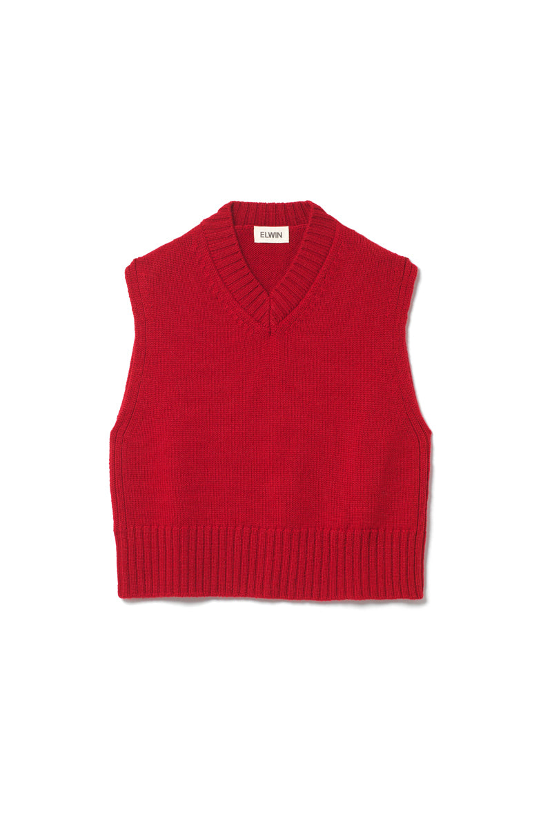 Raye British Wool V Neck Vest Red