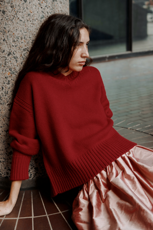 Raye British Wool V Neck Sweater Red