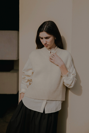 Raye British Wool V Neck Vest Ecru