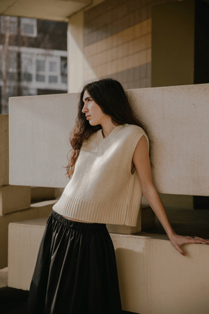 Raye British Wool V Neck Vest Ecru