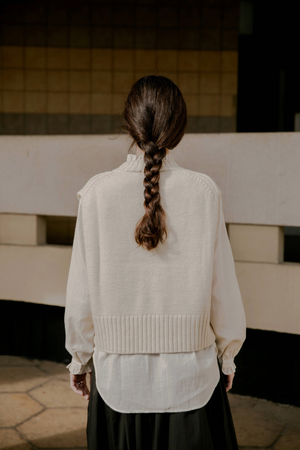 Raye British Wool V Neck Vest Ecru