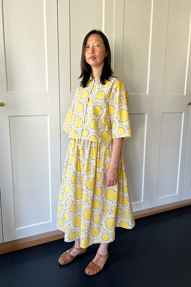 Tina Gathered Midi Skirt Yellow Liberty Sunflower Print