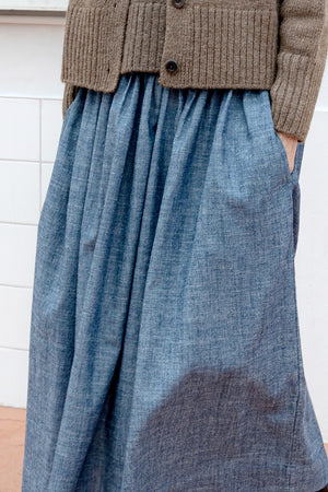 Tina Gathered Midi Skirt Denim Chambray