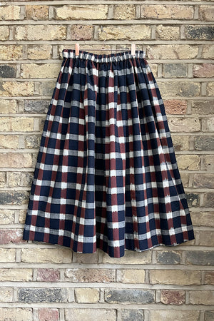 Tina Gathered Midi Skirt Ikat Check Cotton