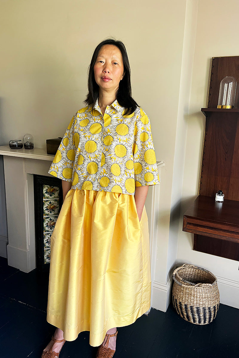 Tina Gathered Midi Skirt  Yellow Silk