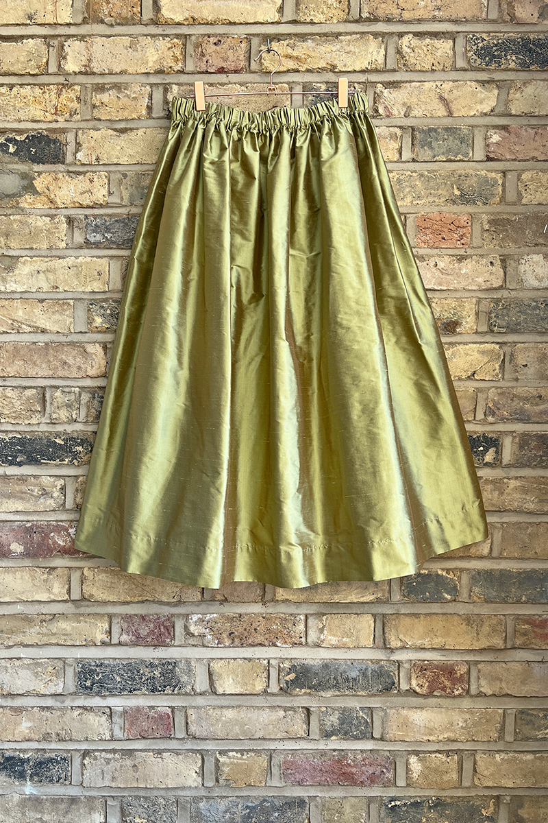 Tina Silk Gathered Midi Skirt Pistachio