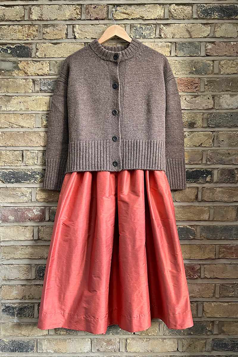 Tina Silk Gathered Midi Skirt Coral