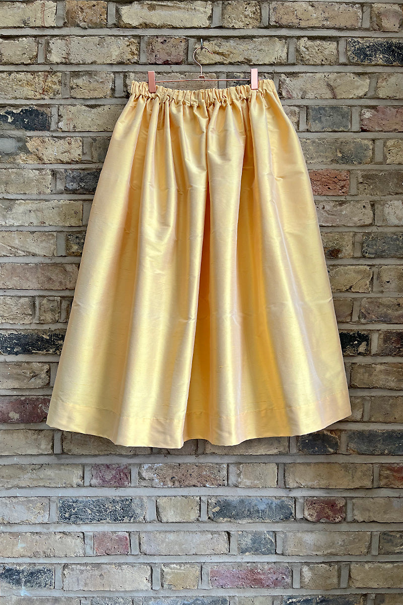 Tina Gathered Midi Skirt  Yellow Silk