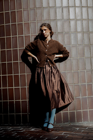 Tina Silk Gathered Midi Skirt NEW Chocolate
