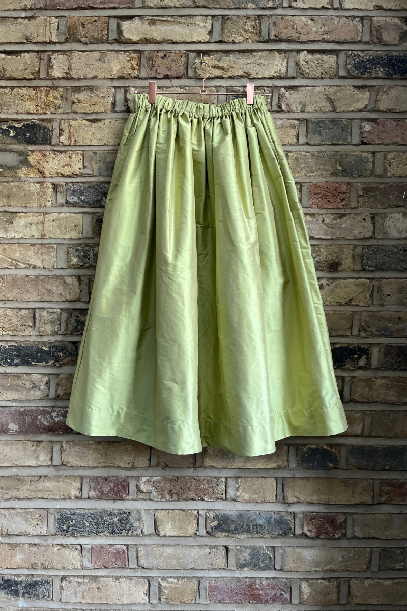 Tina Silk Gathered Midi Skirt Lime Silk