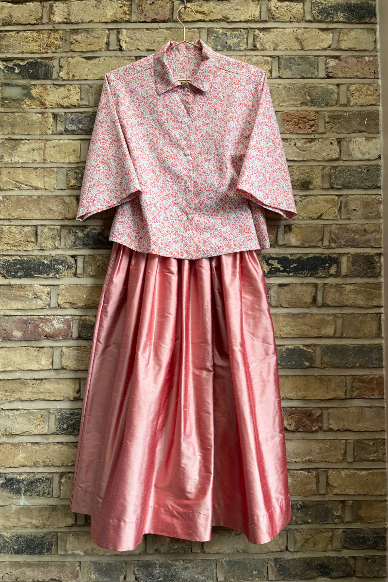 Tina Gathered Midi Skirt Silk Rose Pink