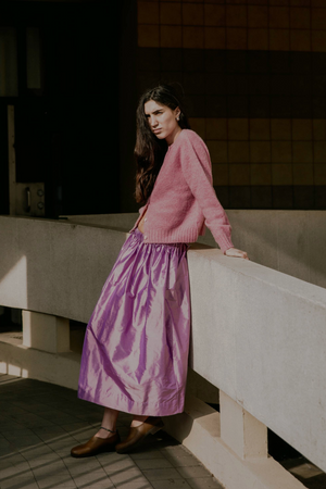 Tina Gathered Midi Skirt Silk Lilac