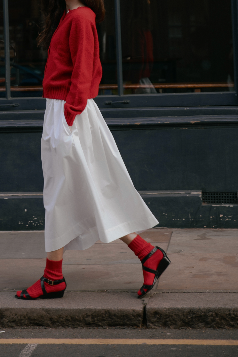 Tina Gathered Midi Skirt White