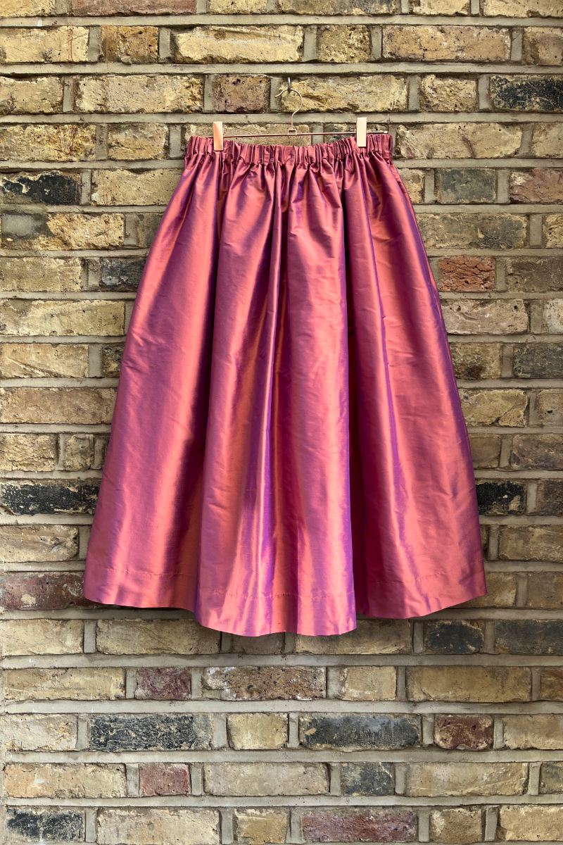 Tina Silk Gathered Midi Skirt Coral