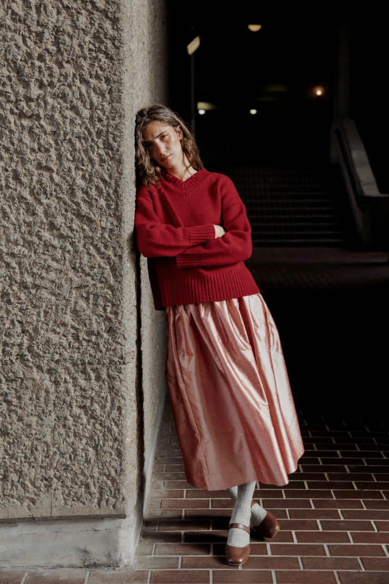 Tina Gathered Midi Skirt Silk Rose Pink