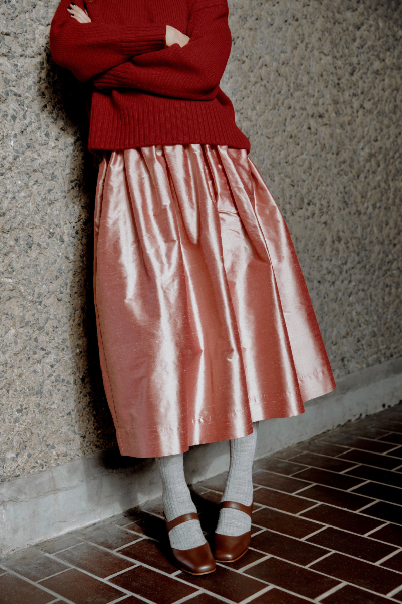 Tina Gathered Midi Skirt Silk Rose Pink