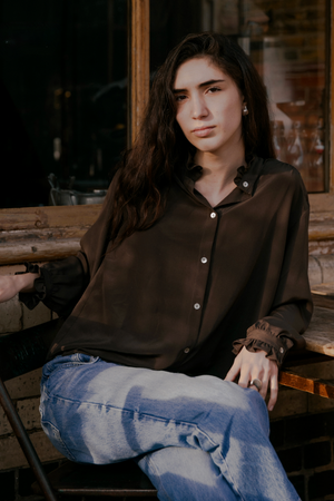 Elsie Frill Shirt Brown Silk